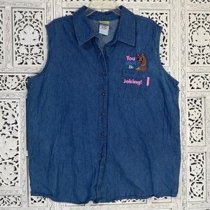 Y2K Scooby Doo Cartoon Network Denim Sleeveless Button Down Blouse Sz XXL